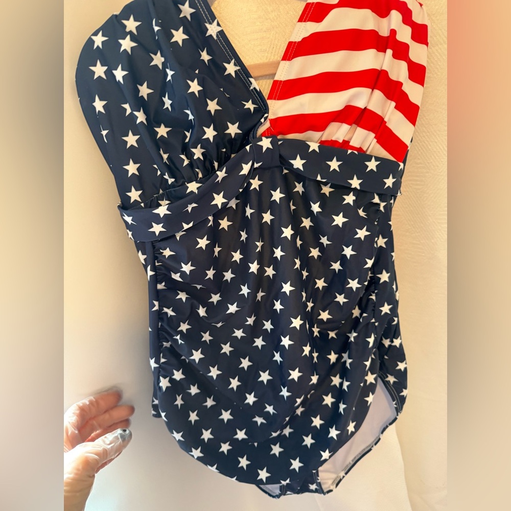 PatPat Stars and Stripes One Piece Swimsuit - Red, White, and Blue